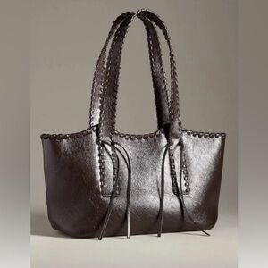 Melie Bianco Whipstitch Dark Brown Tote Bag